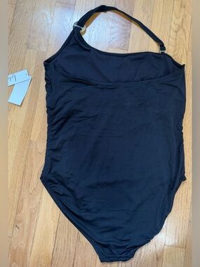 NWT Leilani Black One Shoulder One Piece Swimsuit Classic Ruched Women’s Size 12